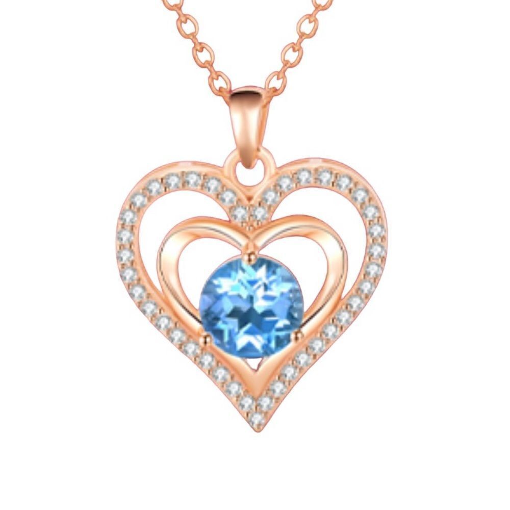 S925 Light Blue Cubic Zirconia Forever Love Heart Rose Gold Necklace